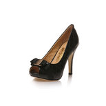 Ferragamo black quilting patent leather bow-tie peep toe pump