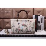 Gucci Flower pattern canvas bamboo handle bag