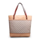 Gucci Beige leather trim fabric tote