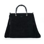 Gucci Black suede leather tassel bamboo shopper large tote