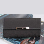 Gucci Black Fabric Metal Bar Logo Continental Long Wallet