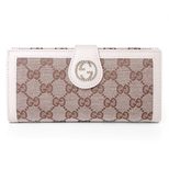 Gucci Beige Fabric Off White Leather Trim Long Wallet