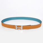 Hermes Silver Metal Buckle Coffee and Blue Leather Belt