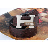 Hermes Nickel Metal H Brown&Black ostrich Belt