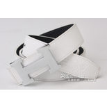 Hermes Nickel Metal H White&Black Belt HB-N-WHT