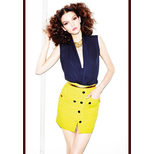 Others Blue with yellow sleeveless deep V dress with belt