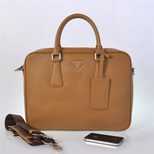 Prada Coffee Saffiano Leather Briefcase