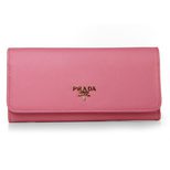 Prada Pink Saffiano Leather Button Flap Closure Wallet