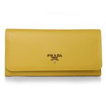 Prada Yellow Saffiano Leather Button Flap Closure Wallet