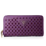 Prada Purple Saffiano Leather Cutout Zipper Closure Wallet