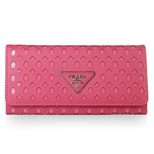 Prada Fuschia Saffiano Leather Cutout Button Flap Closure Wallet