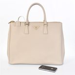 Prada Off-white Saffiano Leather Classic Large Handbag