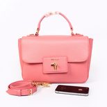 Prada Pink Saffiano Leather Flap Handle Bag