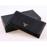 Prada Saffiano Leather Button Clap Long Wallet