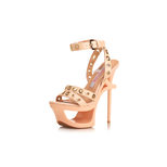 GIANMARCO LORENZI Beige Patent Leather Sculptural Eyelet Sandals with Cutout Platform