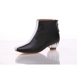 Chanel Black Leather with White Line Short Boot