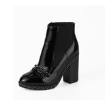 Chanel Black patent leather short boots