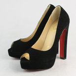 Christian Louboutin Black Suede Peep Toe Platform Pump