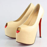 Christian Louboutin Nude Lamb Leather Peep Toe Platform Pump