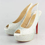 Christian Louboutin Silver Crystal Platfrom High Heel Slingback Sandal