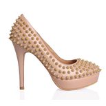 Christian Louboutin Beige Patent Leather Rivets Platform Pump