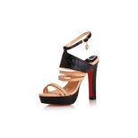 Christian Louboutin Black Croco with Beige Leather Platform Sandal