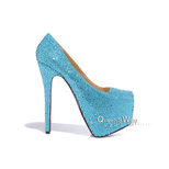 Christian Louboutin Blue Crystal Red Sole Ultra High Platform Pump