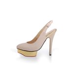 Charlotte Olympia Light Pink Lamb Leather Gold Platform Slingback Pump