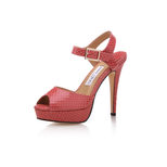 Jimmy Choo Red Suede Snake Skin Leather Peep Toe Platform Pump Sandal