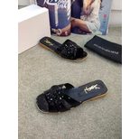 YSL Black patent leather square slippers