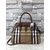 Burberry Large check fabric leather trim zipper tote handle bag