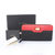 Stone Logo Real Black and Red Leather Zipper Long Wallet