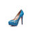 Blue patent leather cut out platform pump