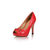 Red leather peep toe platform pump