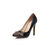 Black patent leather rivet point head pump