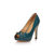 blue patent leather peep toe platform pump