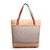 Beige leather trim fabric tote