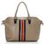 Beige Leather Top Zip Tote with Center Calf Hair Detail