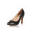 black leather V collar pump