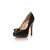 black patent leather peep toe platform pump