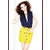 Blue with yellow sleeveless deep V dress with belt