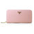 Pink Saffiano Leather Zipper Long Wallet