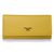 Yellow Saffiano Leather Button Flap Closure Wallet