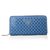 Blue Saffiano Leather Cutout Zipper Closure Wallet