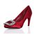 Red Satin Rhinestone Square Logo Pump