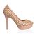 Beige Patent Leather Rivets Platform Pump