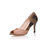 Beige Patent Leather with Stripe Fabric Peep Toe Pump