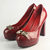 Ferragamo Red Patent Leather Platform Pump with Metal Logo