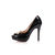 Black patent leather peep toe pump