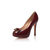 Claret leather bow-tie peep toe pump